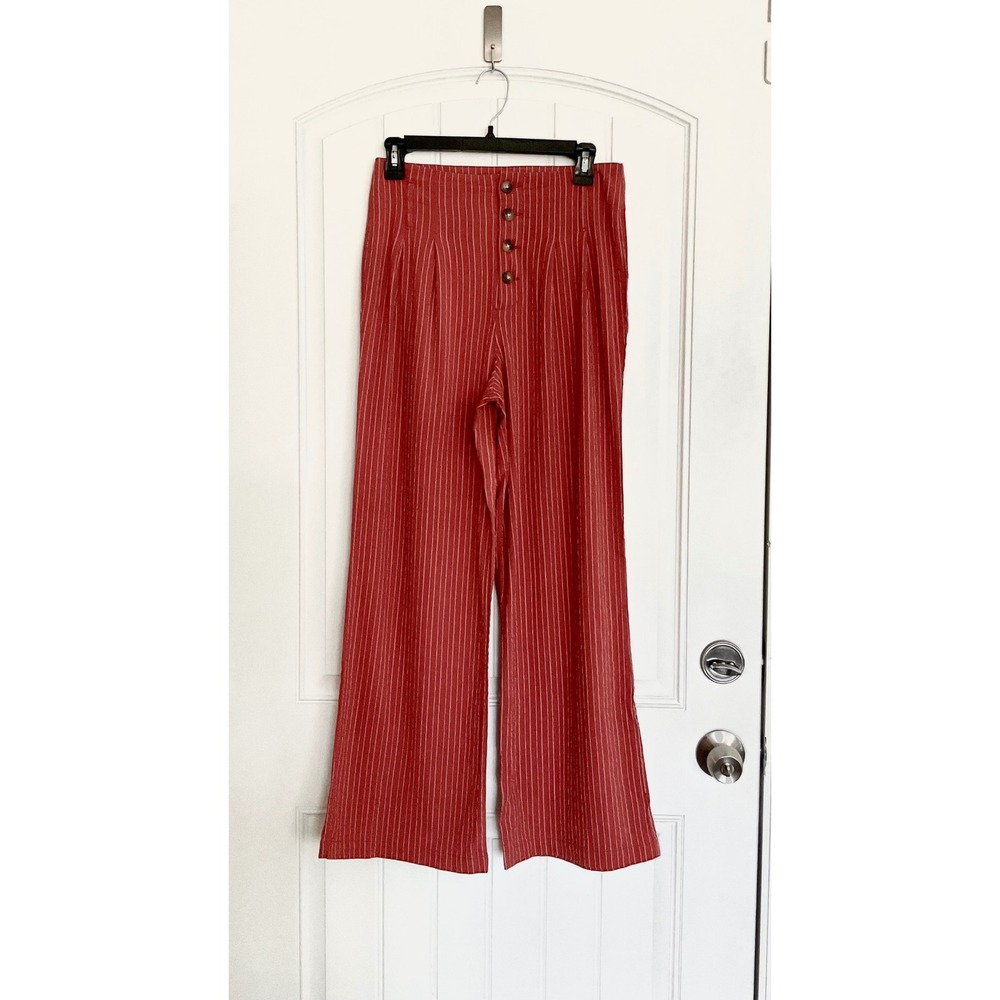 Francesca's Blue Rain Women's Boho Orange High Waisted Wide Leg Pants Size Small